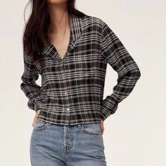 Aritzia Wilfred Free Camille Button Front Plaid Blouse - Picture 1 of 10